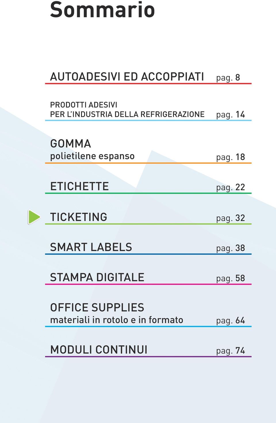 14 GOMMA polietilene espanso pag. 18 ETICHETTE pag. 22 TICKETING pag.