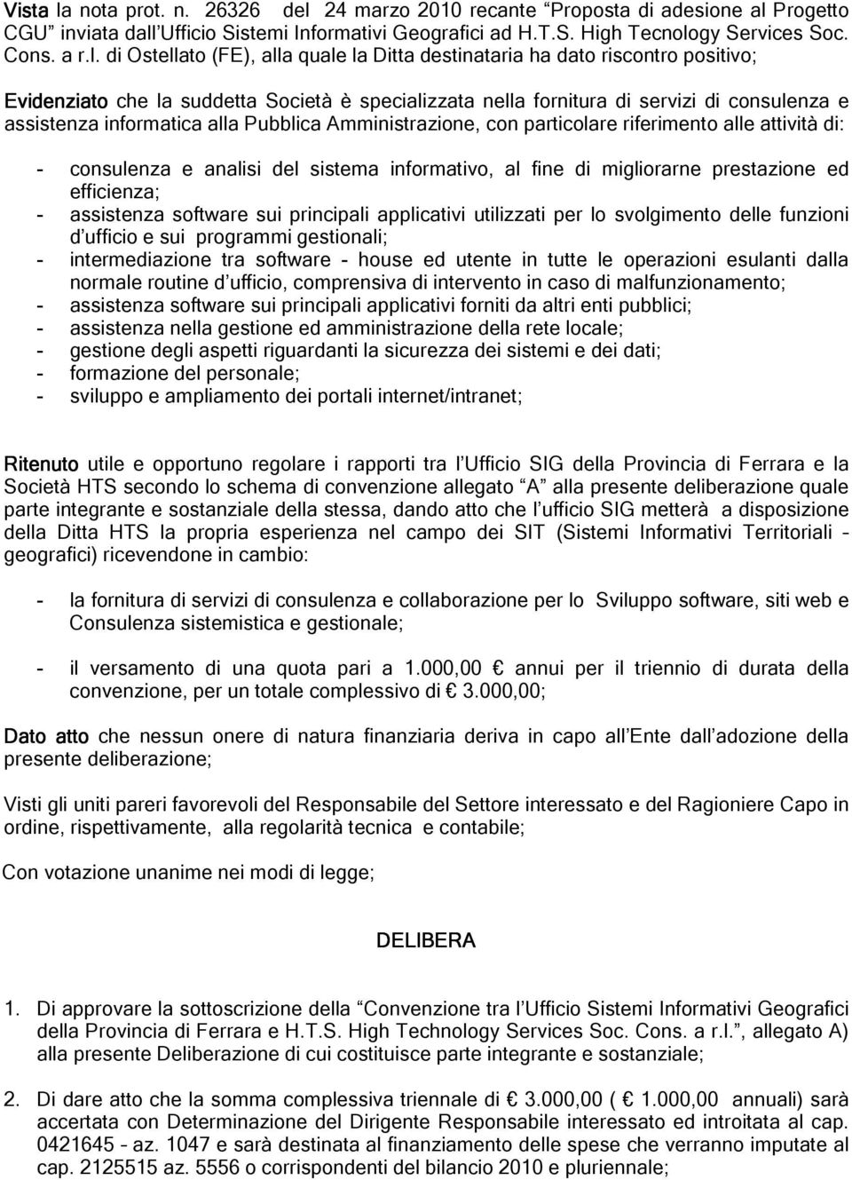 24 marzo 2010 recante Proposta di adesione al 