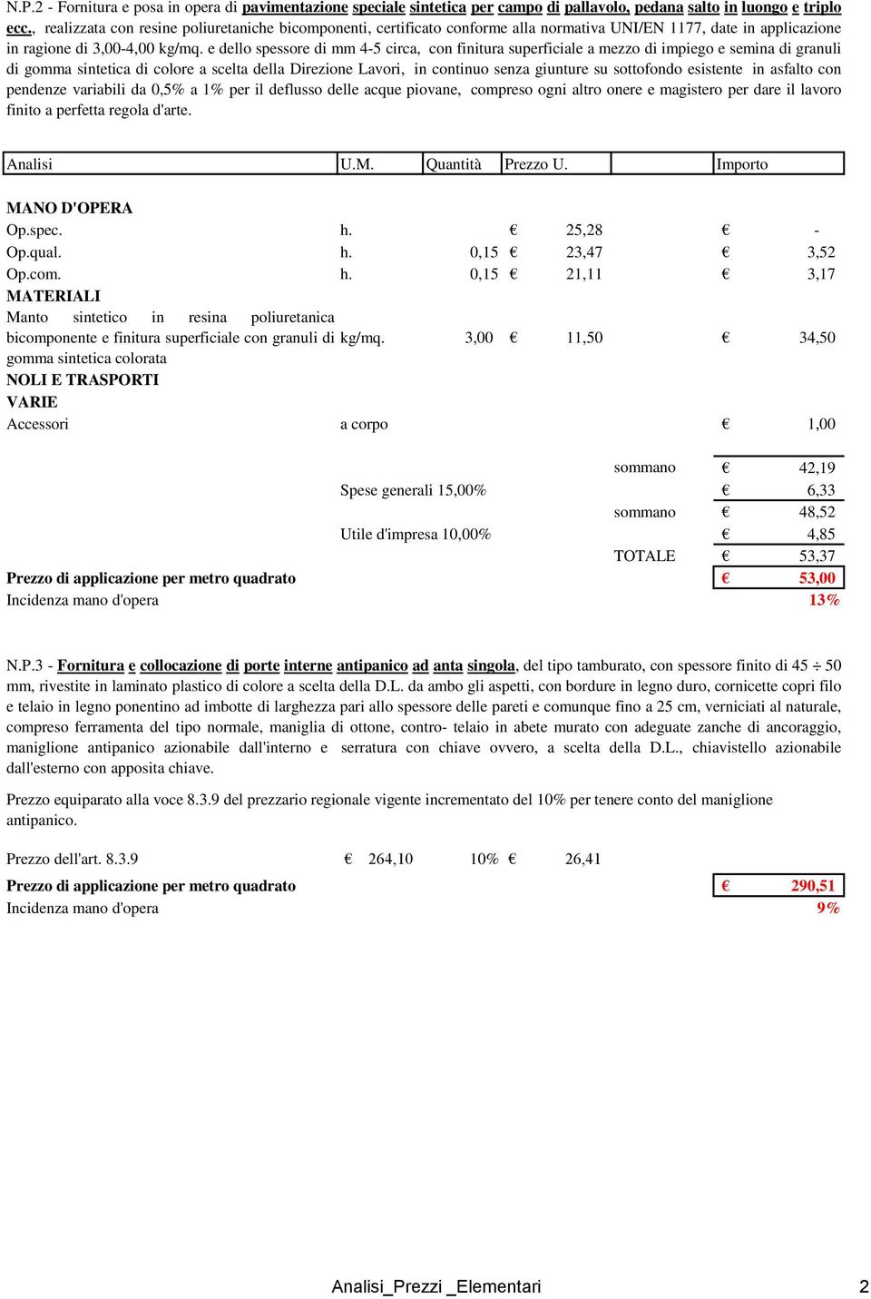 e dello spessore di mm 45 circa, con finitura superficiale a mezzo di impiego e semina di granuli di gomma sintetica di colore a scelta della Direzione Lavori, in continuo senza giunture su