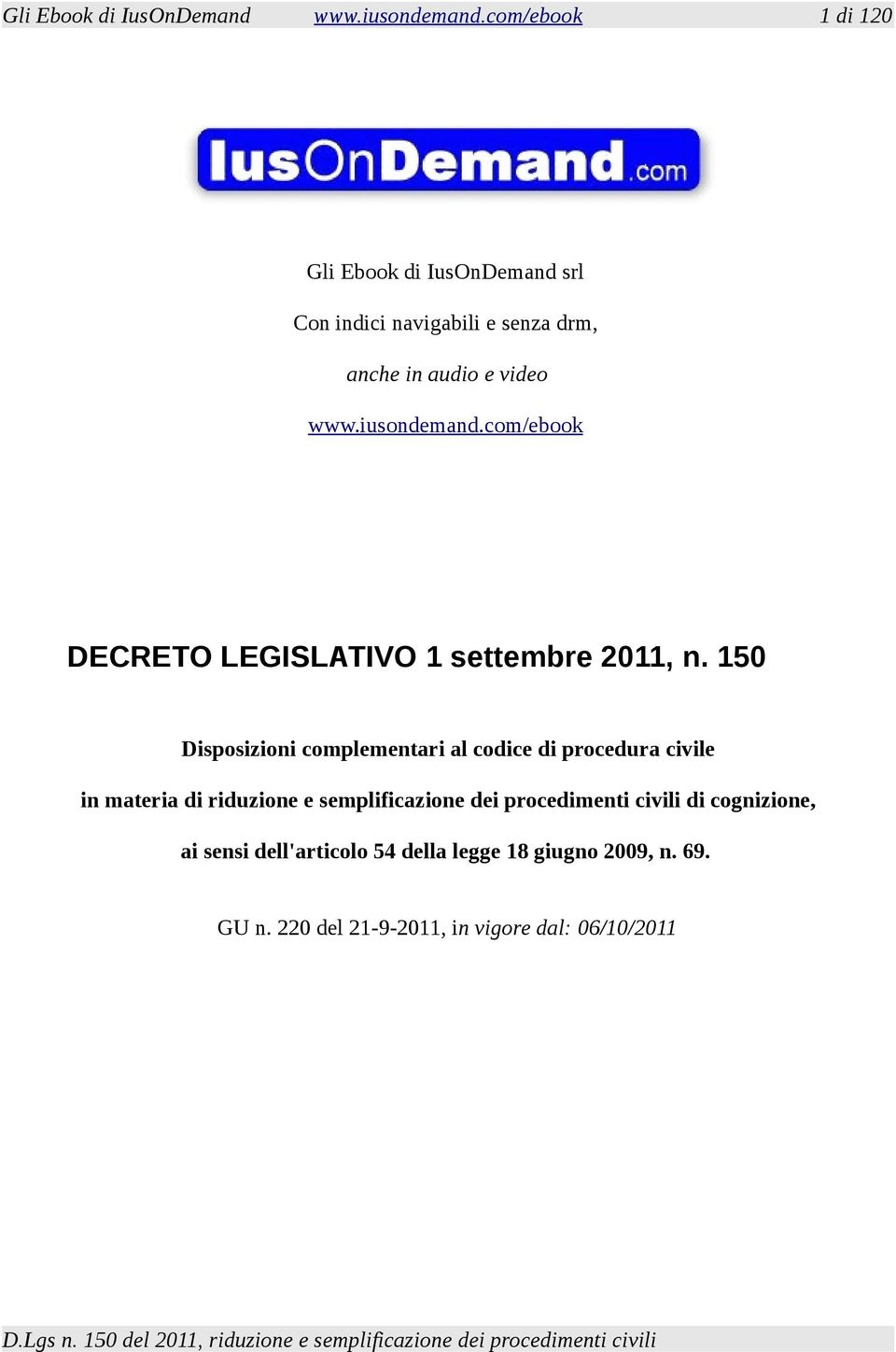 iusondemand.com/ebook DECRETO LEGISLATIVO 1 settembre 2011, n.