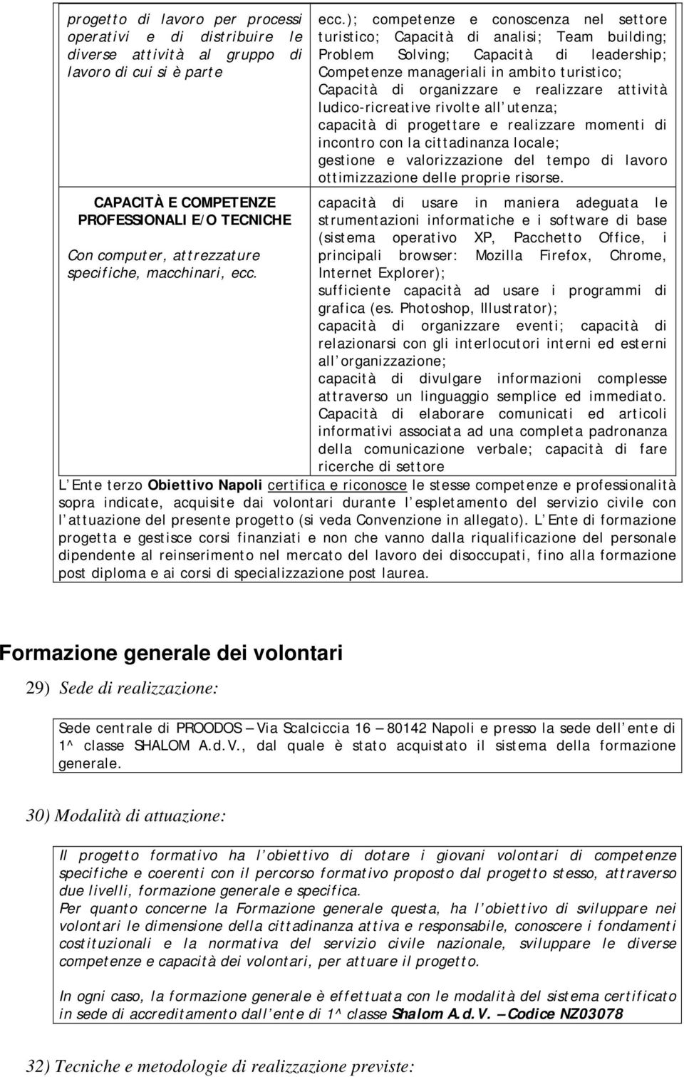 ecc.); competenze e conoscenza nel settore turistico; Capacità di analisi; Team building; Problem Solving; Capacità di leadership; Competenze manageriali in ambito turistico; Capacità di organizzare