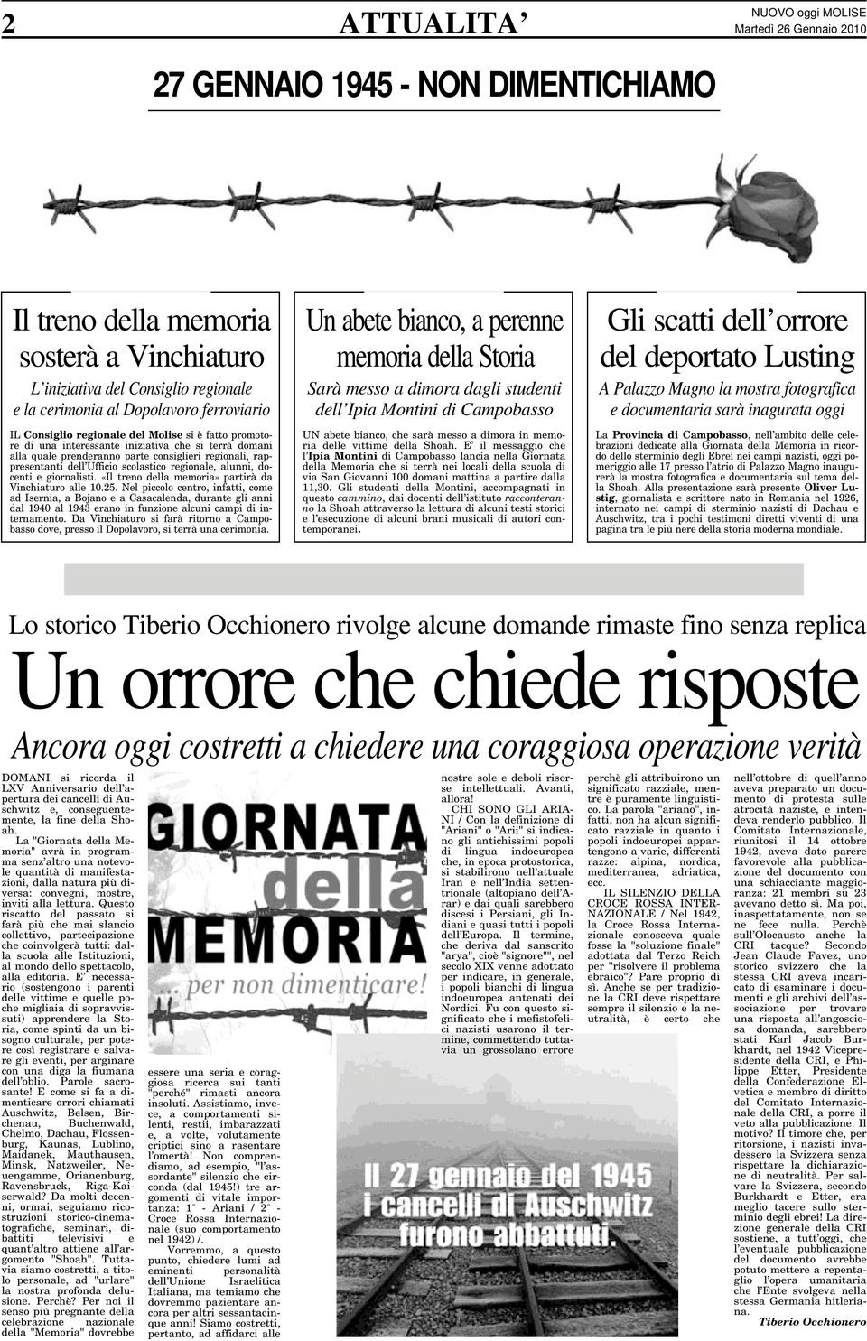 regionale, alunni, docenti e giornalisti. «Il treno della memoria» partirà da Vinchiaturo alle 10.25.