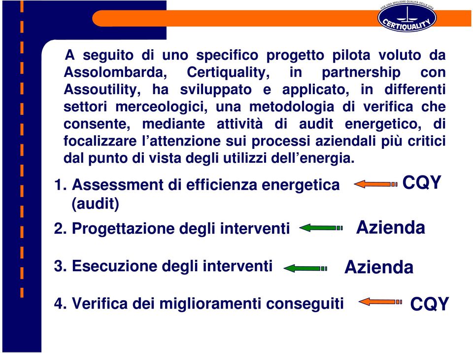 focalizzare l attenzione sui processi aziendali più critici dal punto di vista degli utilizzi dell energia. 1.