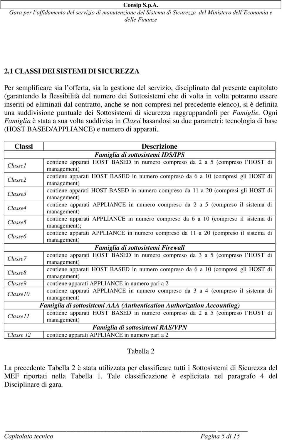 per Famiglie. Ogni Famiglia è stata a sua volta suddivisa in Classi basandosi su due parametri: tecnologia di base (HOST BASED/APPLIANCE) e numero di apparati.