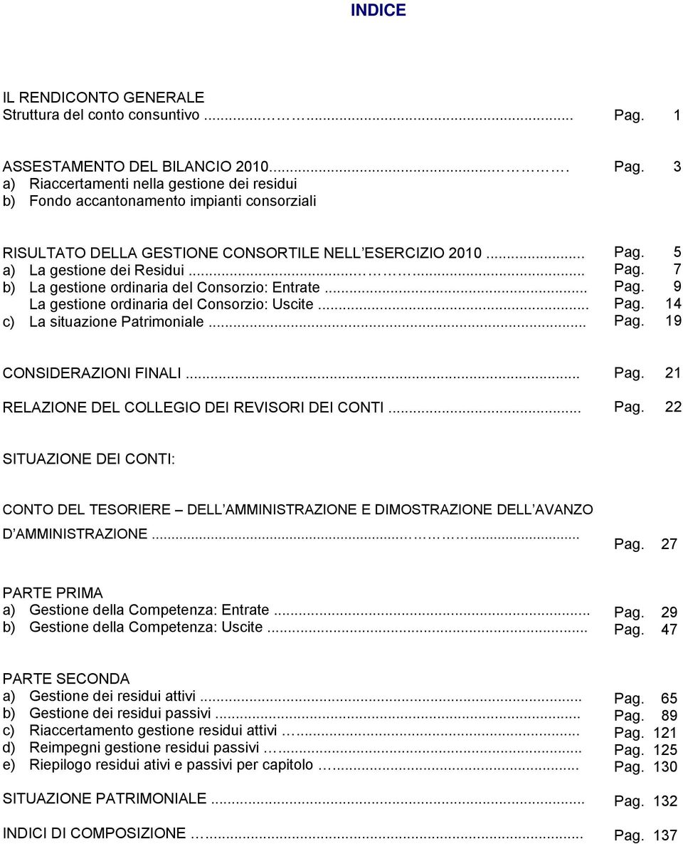 .. c) La situazione Patrimoniale... Pag. 5 Pag. 7 Pag. 9 Pag. 14 Pag. 19 CONSIDERAZIONI FINALI... RELAZIONE DEL COLLEGIO DEI REVISORI DEI CONTI... Pag. 21 Pag.