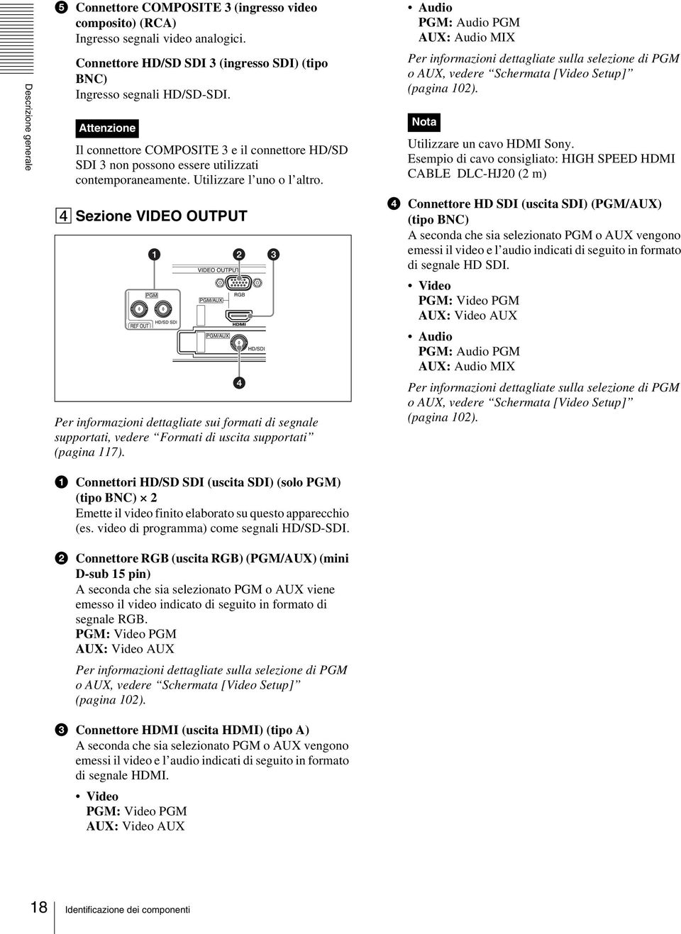 4 Sezione VIDEO OUTPUT Per informazioni dettagliate sui formati di segnale supportati, vedere Formati di uscita supportati (pagina 117).