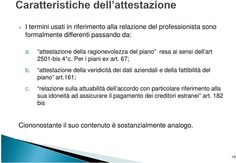 attestazione della veridicità dei dati aziendali e della fattibilità del piano art.161; c.