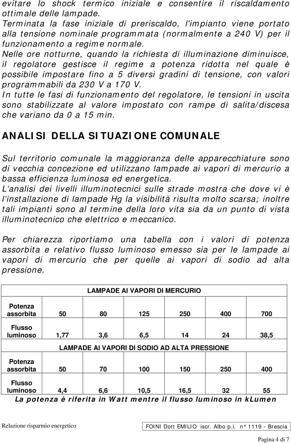 Nelle ore notturne, quando la richiesta di illuminazione diminuisce, il regolatore gestisce il regime a potenza ridotta nel quale è possibile impostare fino a 5 diversi gradini di tensione, con