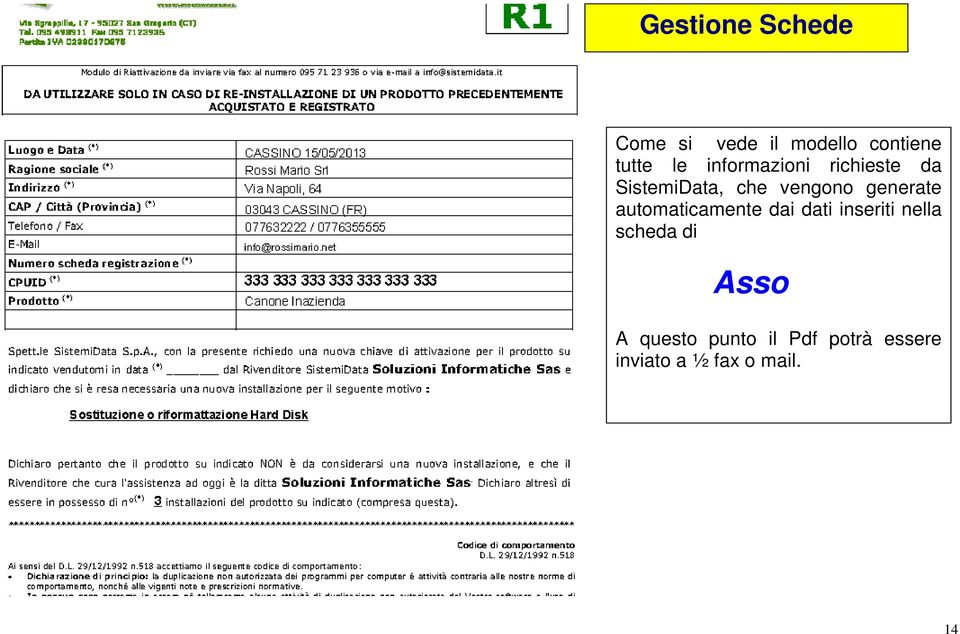 generate automaticamente dai dati inseriti nella scheda di