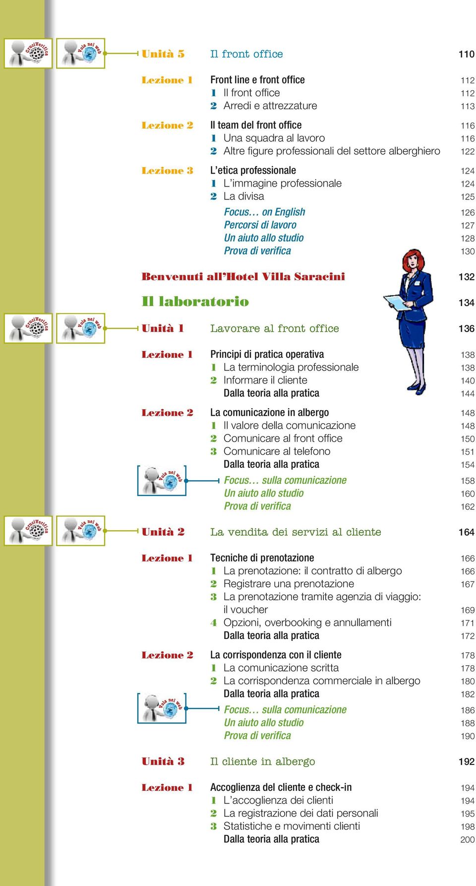 Un aiuto allo studio 128 Prova di verifica 130 Benvenuti all Hotel Villa Saracini 132 CruciVerifica Vola nel web Il laboratorio 134 Unità 1 Lavorare al front office 136 Lezione 1 Principi di pratica