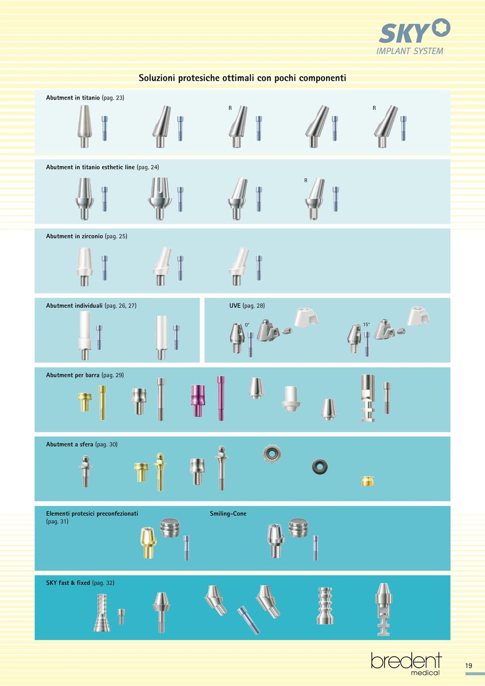 25) Abutment individuali (pag. 26, 27) UVE (pag. 28) 0 15 Abutment per barra (pag.