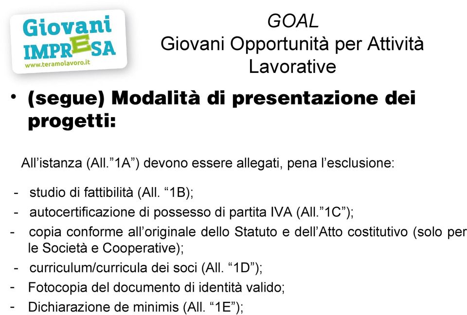 1B); - autocertificazione di possesso di partita IVA (All.