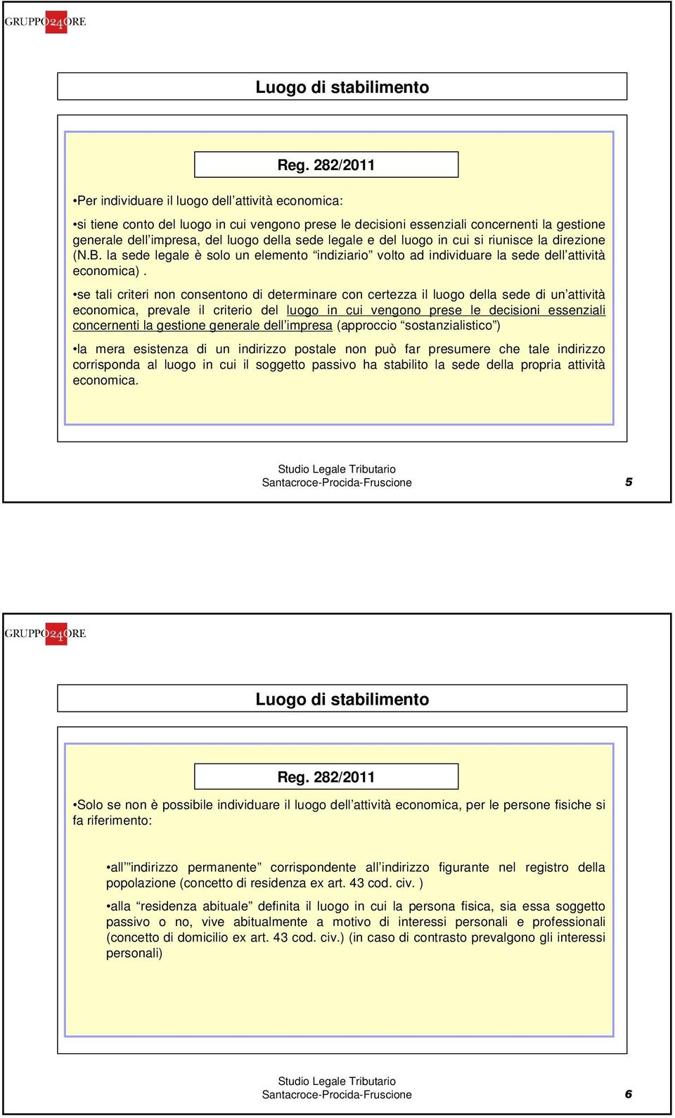 legale e del luogo in cui si riunisce la direzione (N.B. la sede legale è solo un elemento indiziario volto ad individuare la sede dell attività economica).