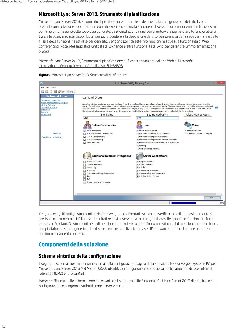 La progettazione inizia con un'intervista per valutare le funzionalità di Lync e le opzioni ad alta disponibilità, per poi procedere alla descrizione del sito comprensiva della sede centrale e delle