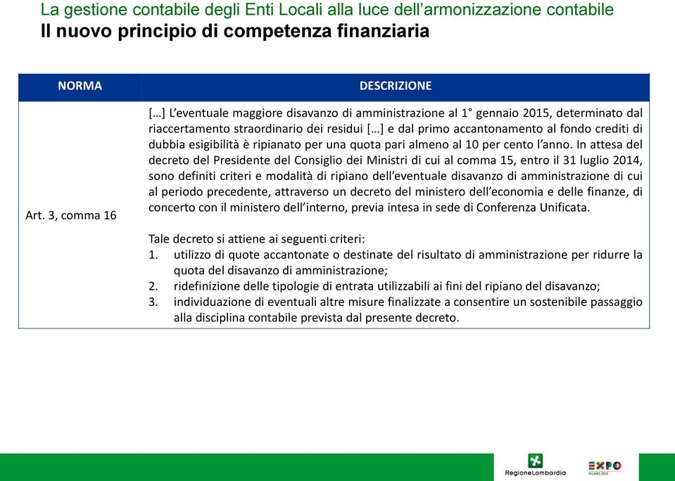 crediti di dubbia esigibilità è ripianato per una quota pari almeno al 10 per cento l anno.