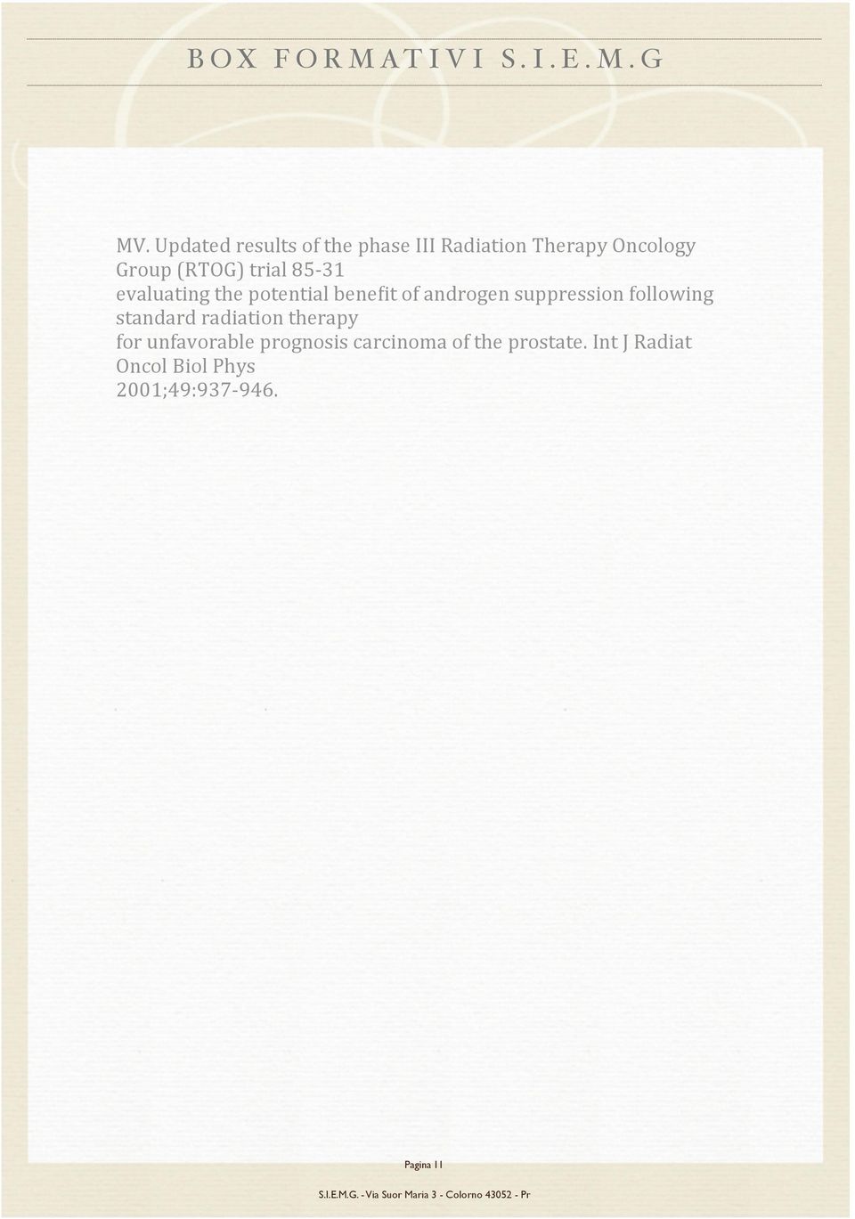 suppression following standard radiation therapy for unfavorable