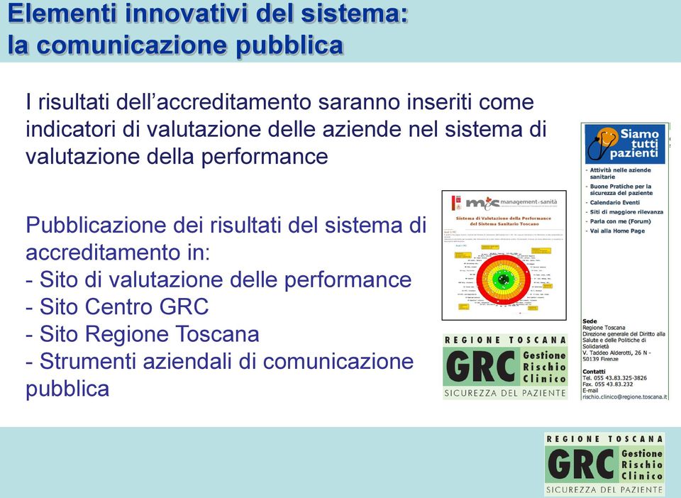 performance Pubblicazione dei risultati del sistema di accreditamento in: - Sito di valutazione