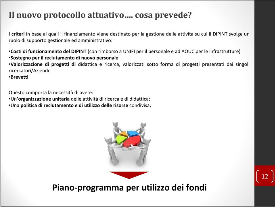 funzionamento del DIPINT (con rimborso a UNIFI per il personale e ad AOUC per le infrastrutture) Sostegno per il reclutamento di nuovo personale Valorizzazione di progetti di