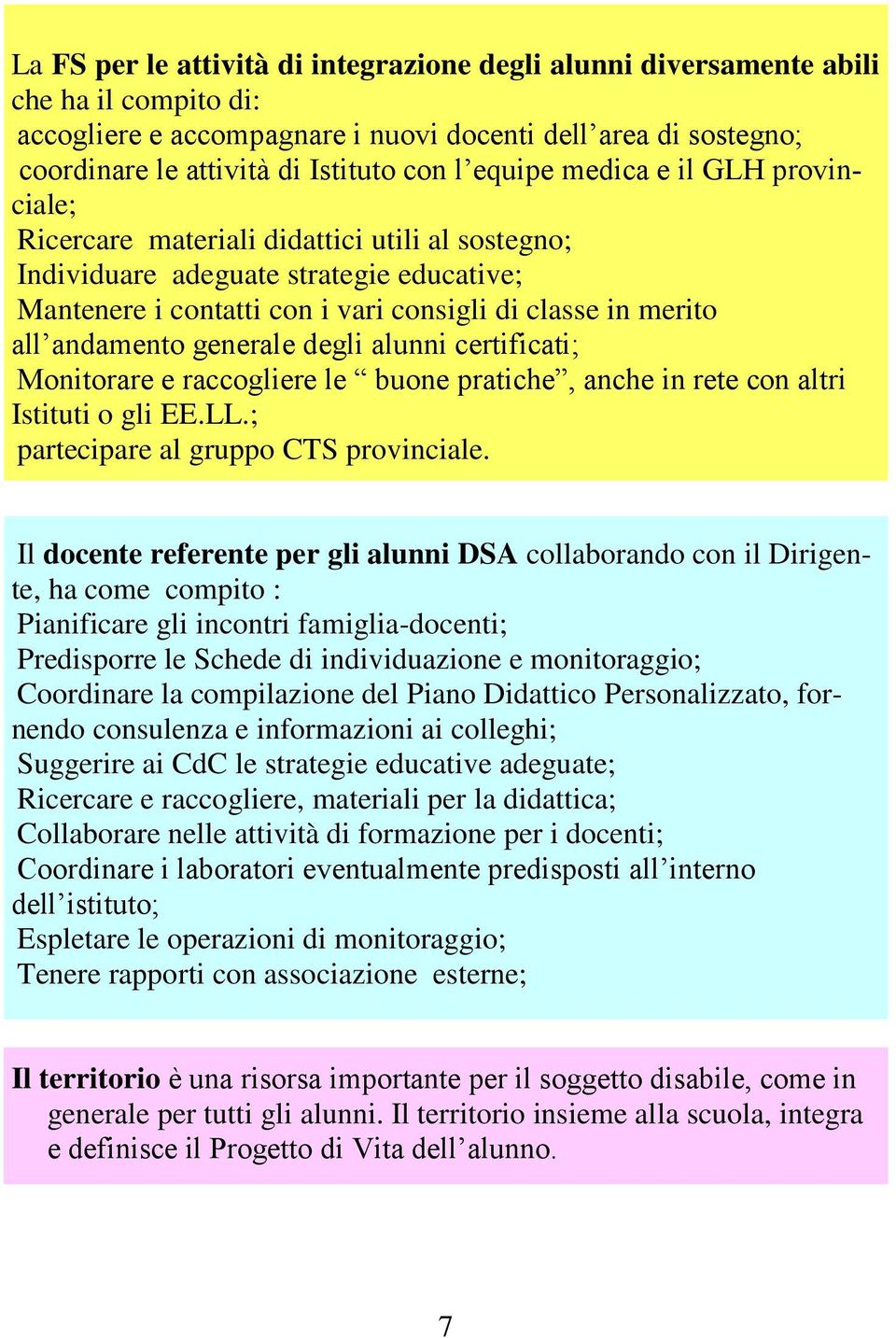 andamento generale degli alunni certificati; Monitorare e raccogliere le buone pratiche, anche in rete con altri Istituti o gli EE.LL.; partecipare al gruppo CTS provinciale.