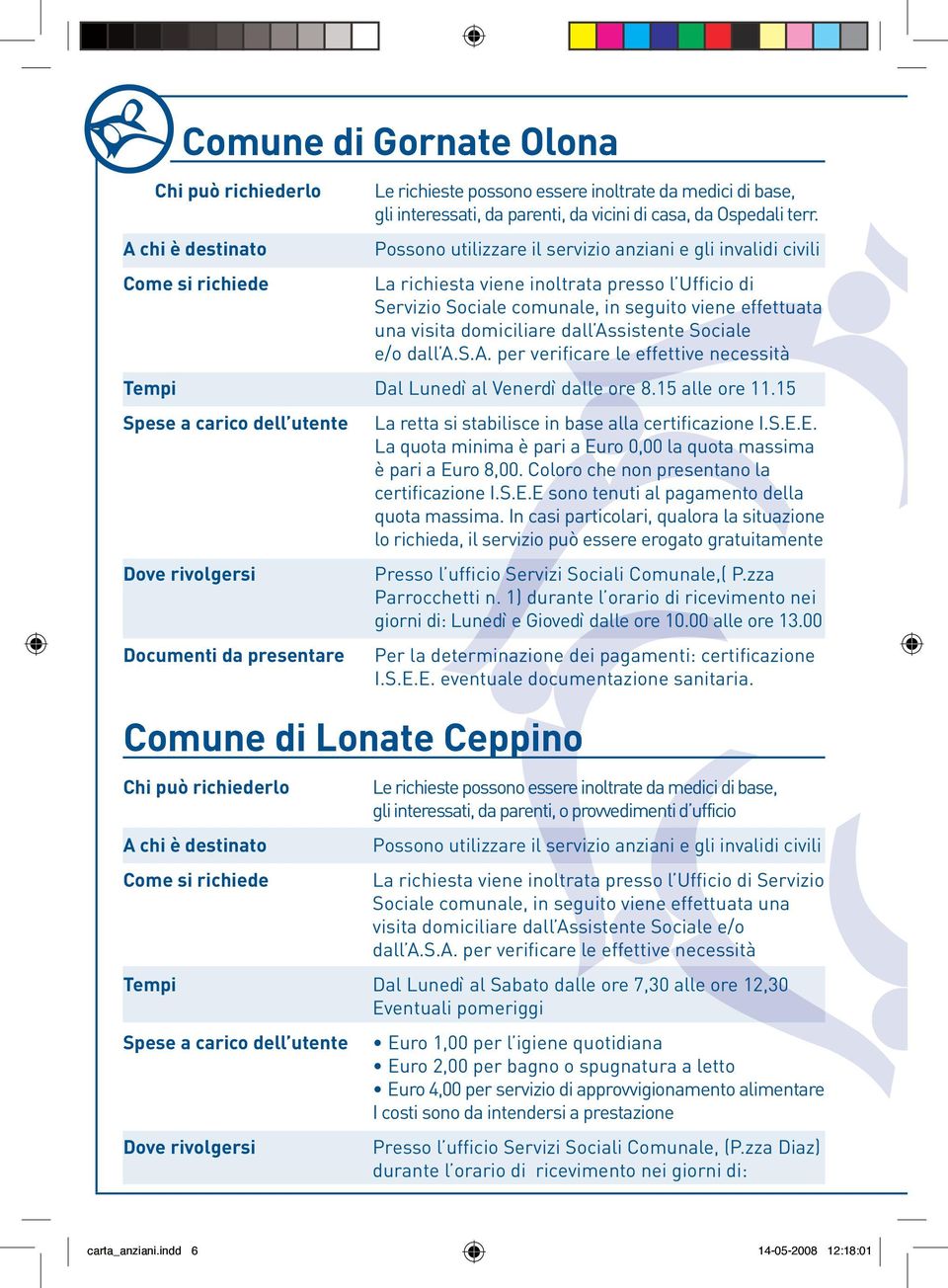 Assistente Sociale e/o dall A.S.A. per verificare le effettive necessità Tempi Dal Lunedì al Venerdì dalle ore 8.15 alle ore 11.