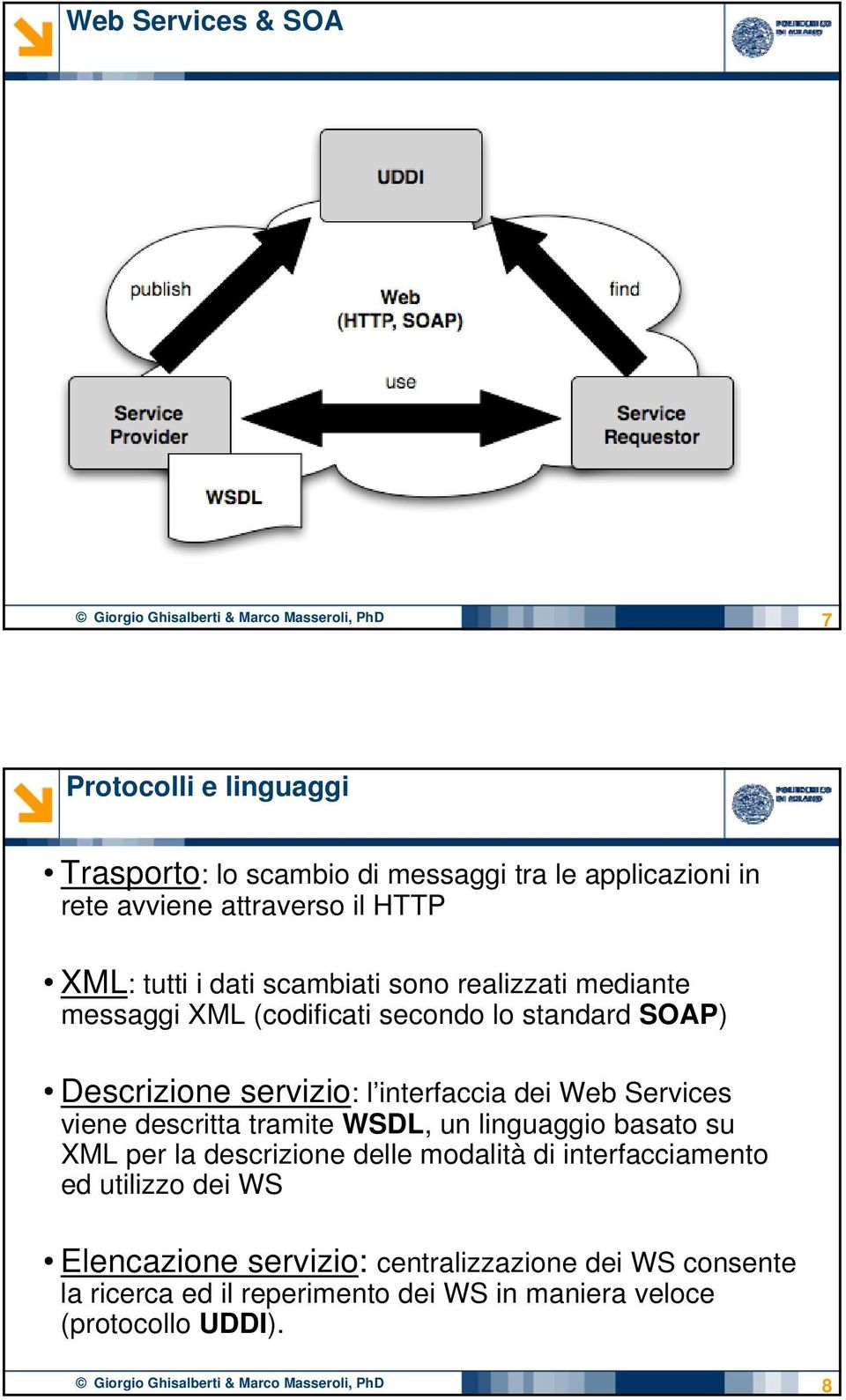 dei Web Services viene descritta tramite WSDL, un linguaggio basato su XML per la descrizione delle modalità di interfacciamento ed utilizzo dei WS