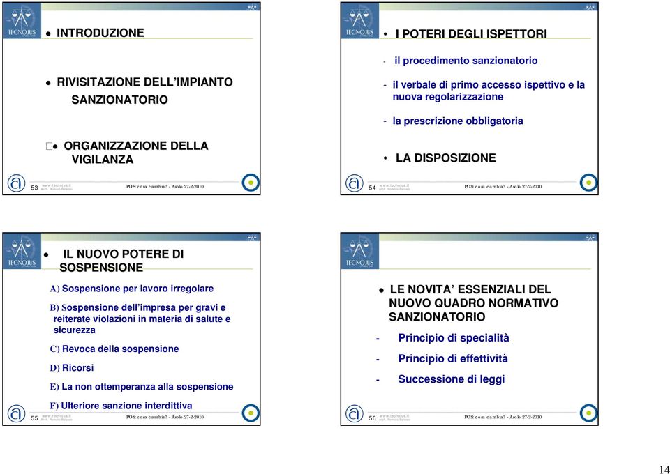 Sospensione dell impresa per gravi e reiterate violazioni in materia di salute e sicurezza C) Revoca della sospensione D) Ricorsi E) La non ottemperanza alla sospensione