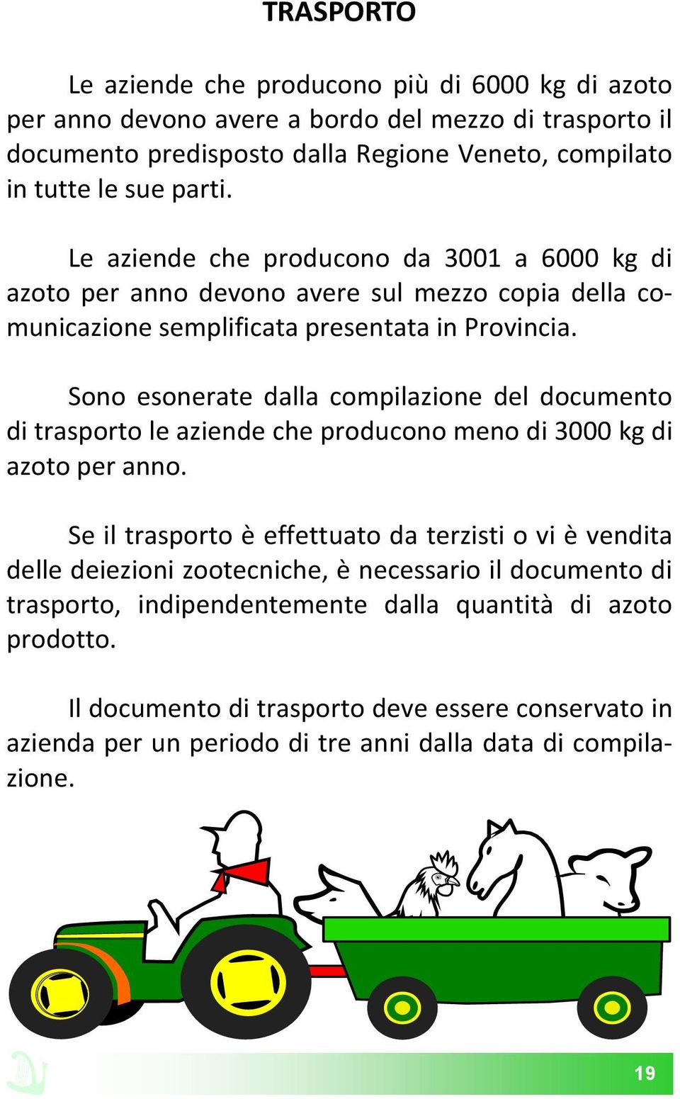 Sono esonerate dalla compilazione del documento di trasporto le aziende che producono meno di 3000 kg di azoto per anno.