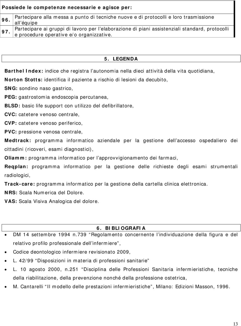 Norton Stotts: identifica il paziente a rischio di lesioni da decubito, SNG: sondino naso gastrico, PEG: gastrostomia endoscopia percutanea, BLSD: basic life support con utilizzo del defibrillatore,