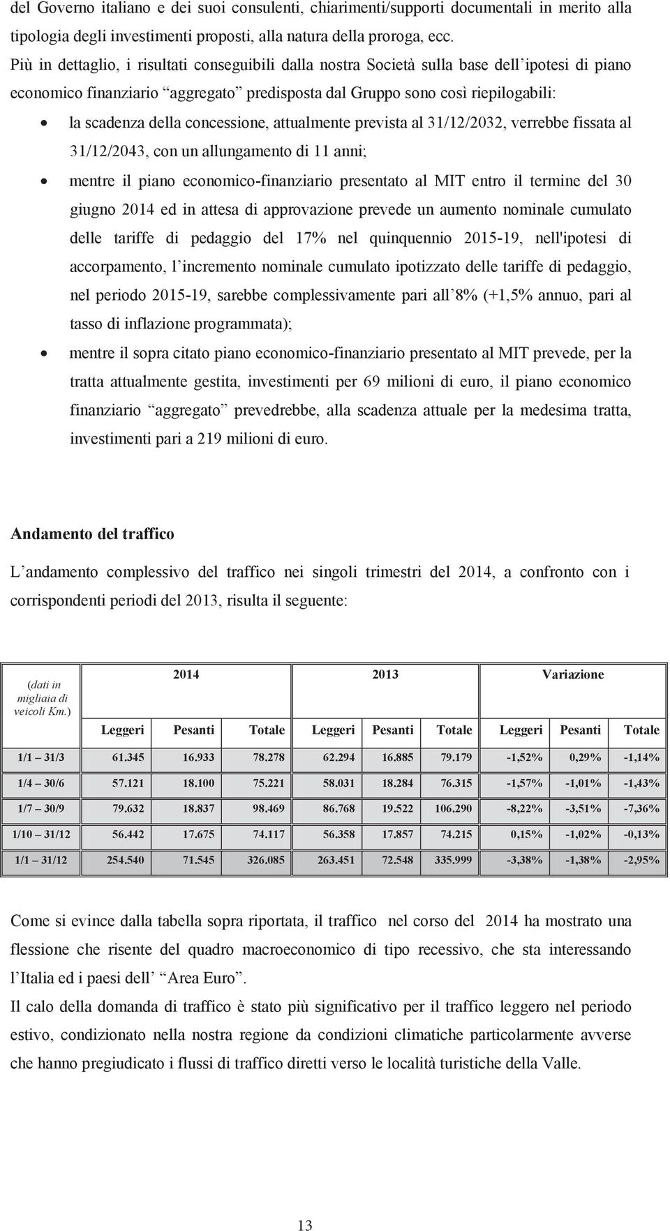 concessione, attualmente prevista al 31/12/2032, verrebbe fissata al 31/12/2043, con un allungamento di 11 anni; mentre il piano economico-finanziario presentato al MIT entro il termine del 30 giugno