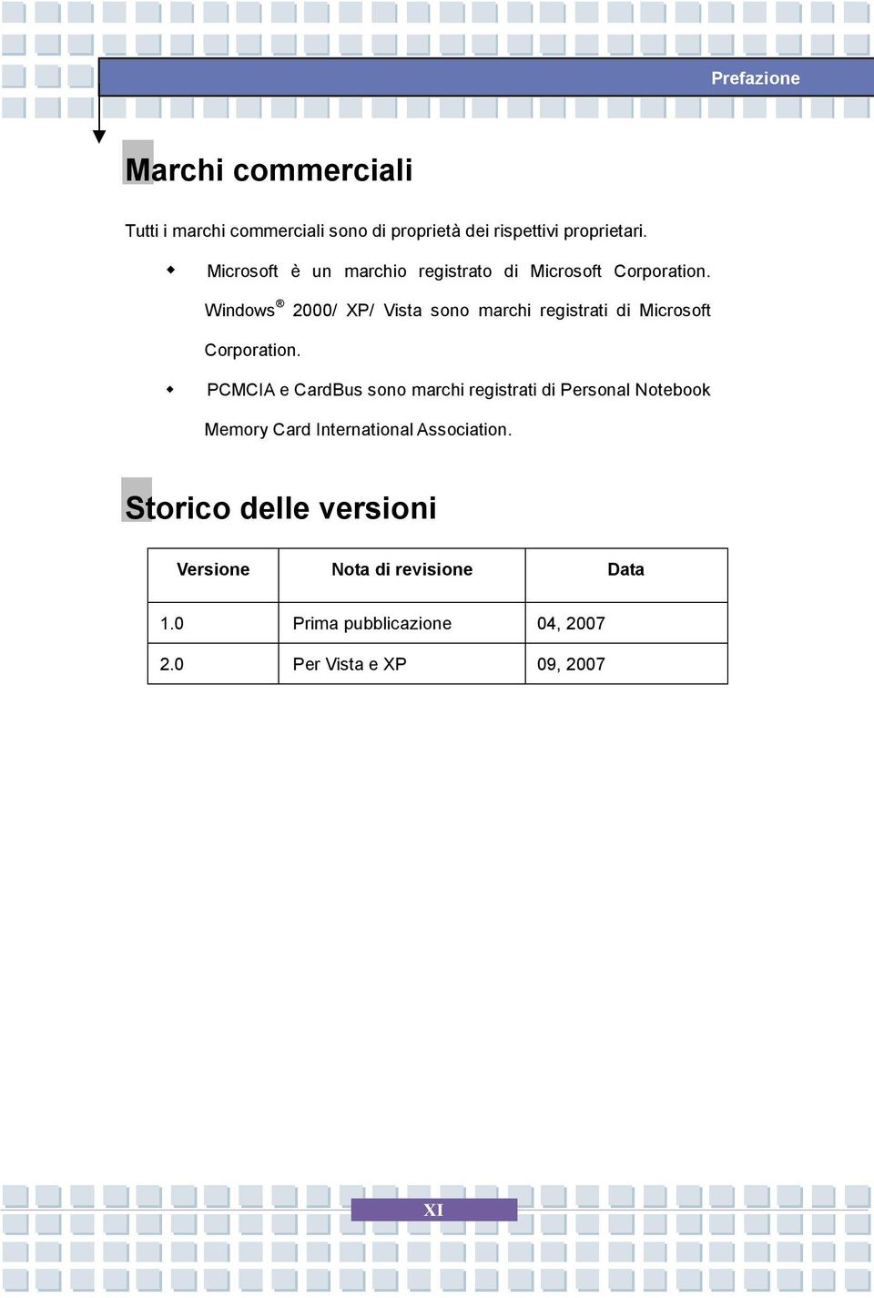 Windows 2000/ XP/ Vista sono marchi registrati di Microsoft Corporation.