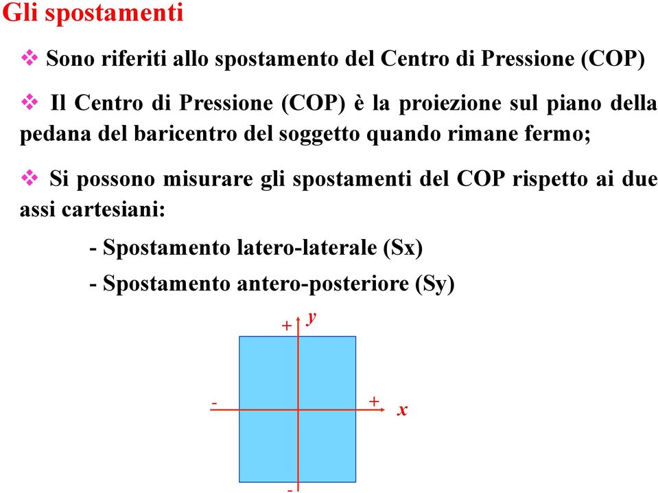 soggetto quando rimane fermo; v Si possono misurare gli spostamenti del COP rispetto ai