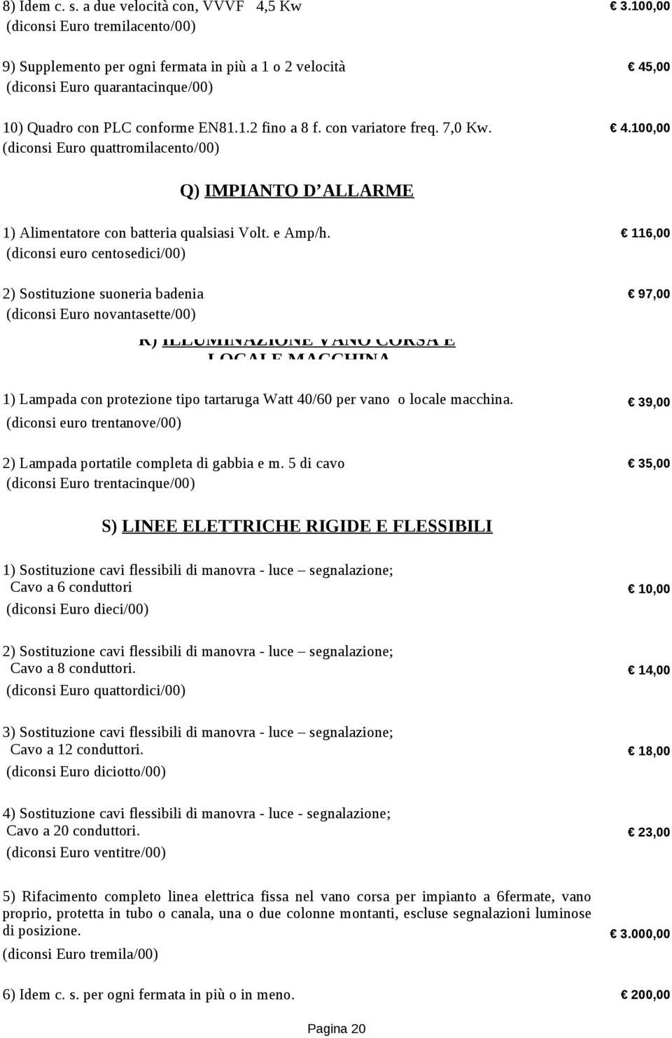 (diconsi Euro quattromilacento/00) 4.100,00 Q) IMPIANTO D ALLARME 1) Alimentatore con batteria qualsiasi Volt. e Amp/h.