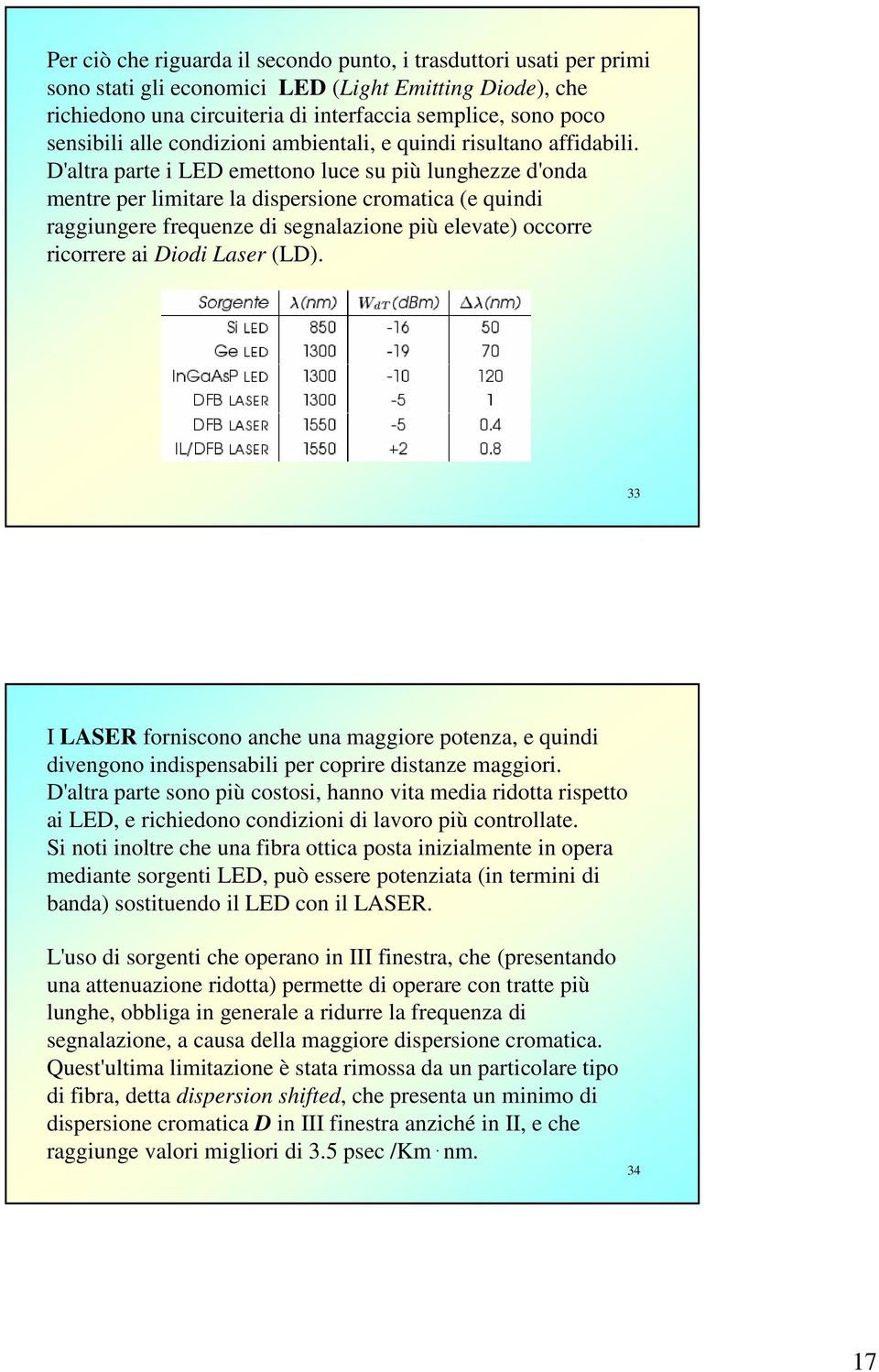 D'altra parte i LED emettono luce su più lunghezze d'onda mentre per limitare la dispersione cromatica (e quindi raggiungere frequenze di segnalazione più elevate) occorre ricorrere ai Diodi Laser