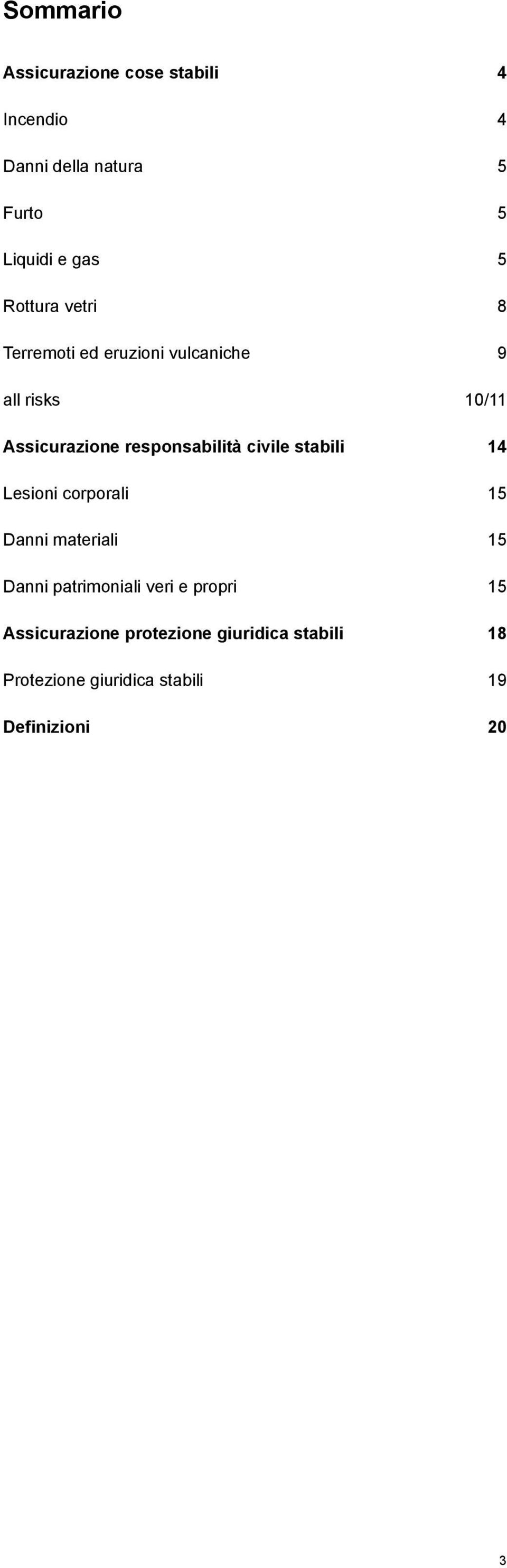 responsabilità civile stabili 14 Lesioni corporali 15 Danni materiali 15 Danni patrimoniali