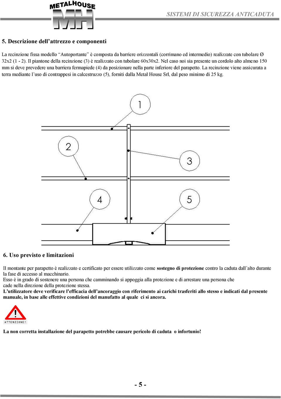 Nel caso noi sia presente un cordolo alto almeno 150 mm si deve prevedere una barriera fermapiede (4) da posizionare nella parte inferiore del parapetto.