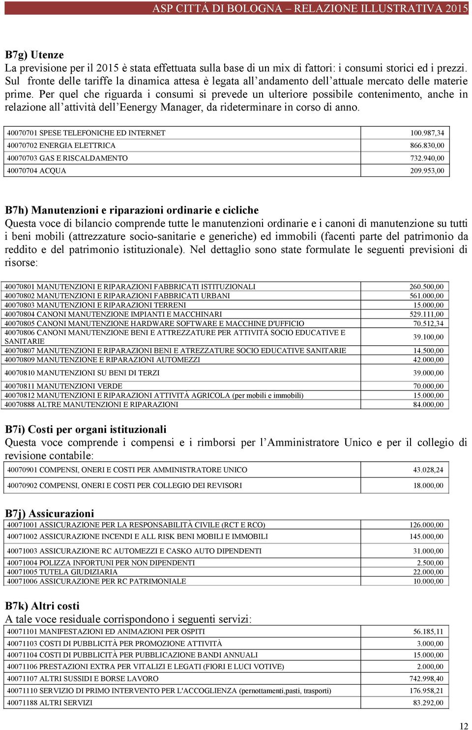 Per quel che riguarda i consumi si prevede un ulteriore possibile contenimento, anche in relazione all attività dell Eenergy Manager, da rideterminare in corso di anno.