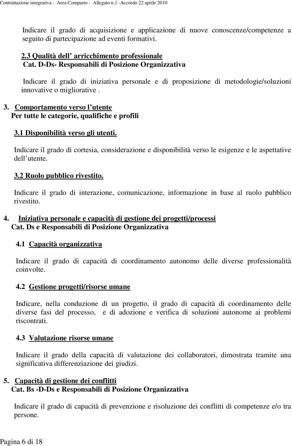 1 Disponibilità verso gli utenti. Indicare il grado di cortesia, considerazione e disponibilità verso le esigenze e le aspettative dell utente. 3.2 Ruolo pubblico rivestito.