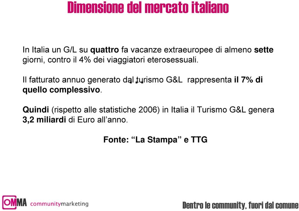 Il fatturato annuo generato dal turismo G&L rappresenta il 7% di quello complessivo.