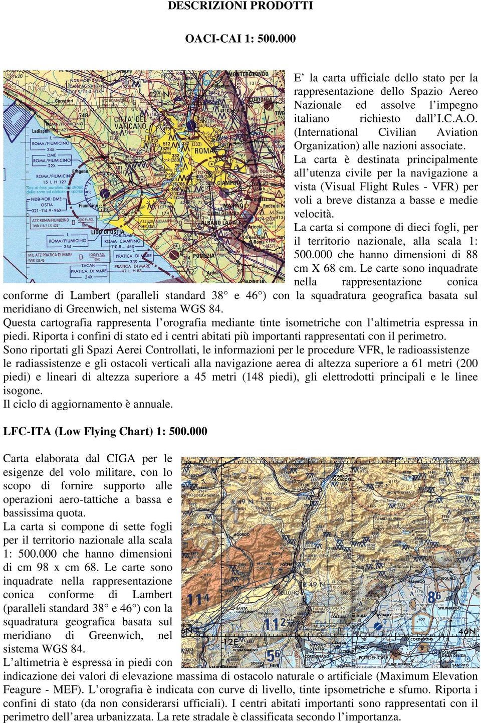 La carta si compone di dieci fogli, per il territorio nazionale, alla scala 1: 500.000 che hanno dimensioni di 88 cm X 68 cm.