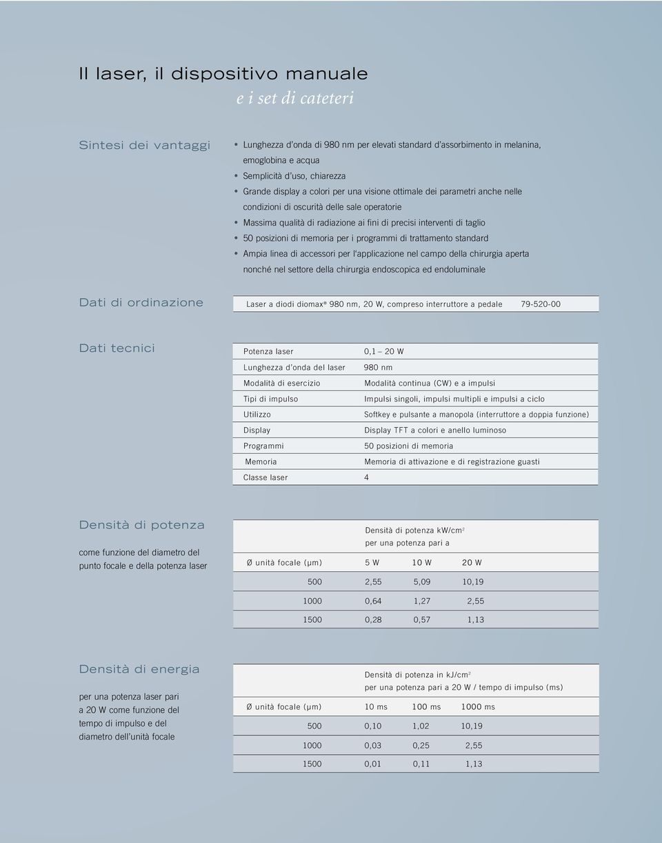 posizioni di memoria per i programmi di trattamento standard Ampia linea di accessori per l applicazione nel campo della chirurgia aperta nonché nel settore della chirurgia endoscopica ed