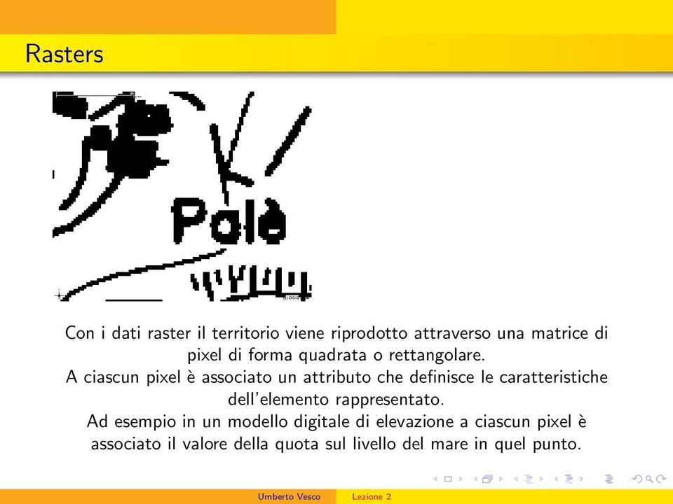 A ciascun pixel è associato un attributo che definisce le caratteristiche dell elemento