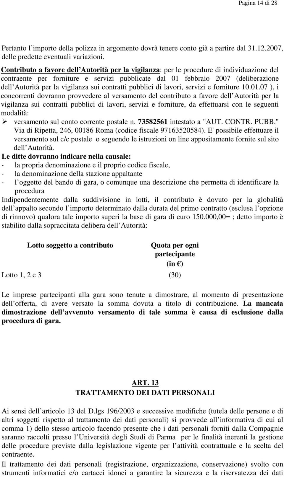 vigilanza sui contratti pubblici di lavori, servizi e forniture 10.01.