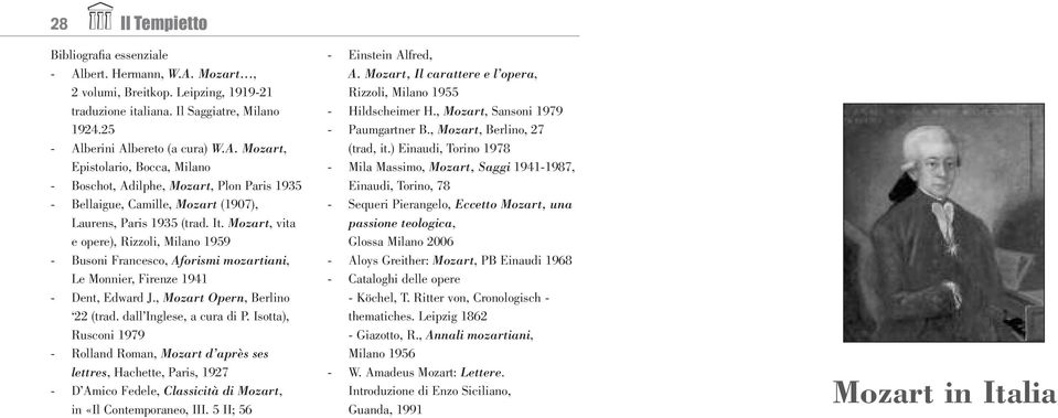 Isotta), Rusconi 1979 - Rolland Roman, Mozart d après ses lettres, Hachette, Paris, 1927 - D Amico Fedele, Classicità di Mozart, in «Il Contemporaneo, III. 5 II; 56 - Einstein Alfred, A.