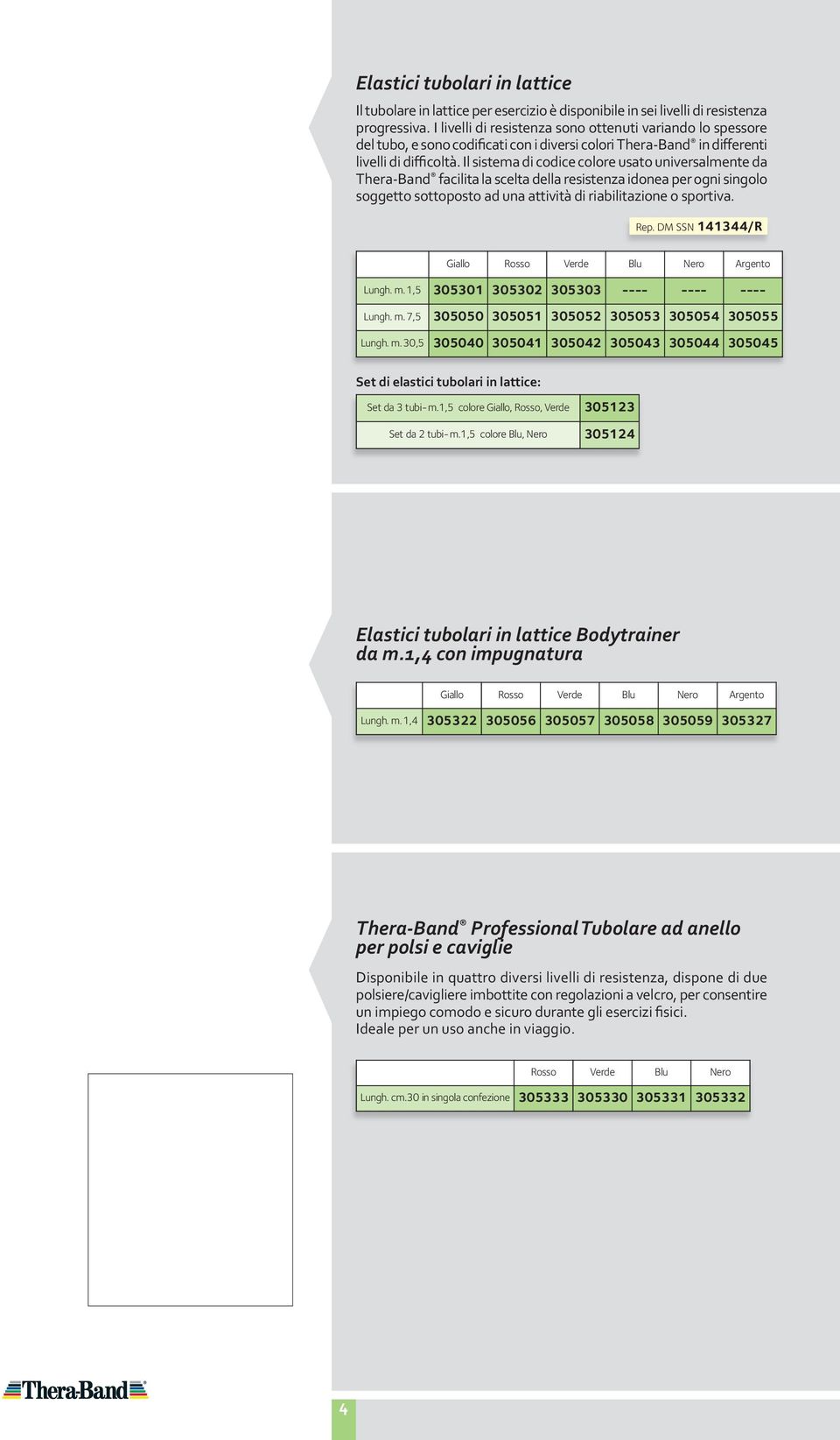 Il sistema di codice colore usato universalmente da Thera-Band facilita la scelta della resistenza idonea per ogni singolo soggetto sottoposto ad una attività di riabilitazione o sportiva. Rep.