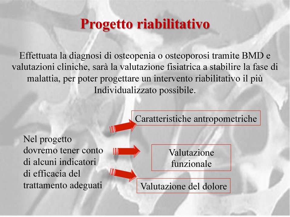 intervento riabilitativo il più Individualizzato possibile.