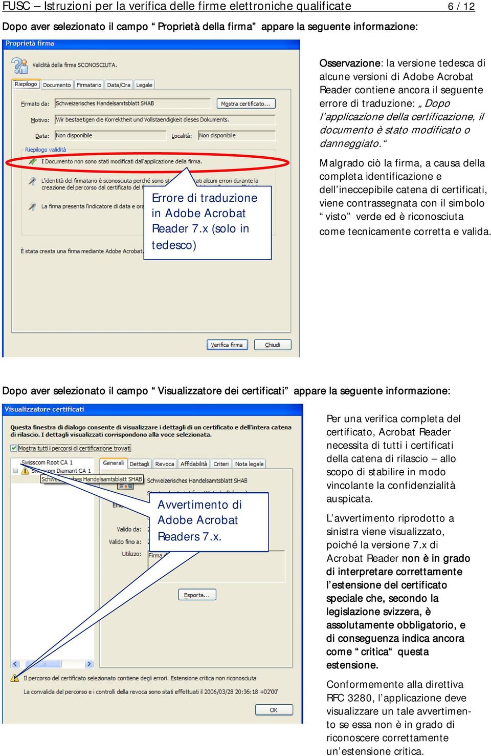 x (solo in tedesco) Osservazione: la versione tedesca di alcune versioni di Adobe Acrobat Reader contiene ancora il seguente errore di traduzione: Dopo l applicazione della certificazione, il