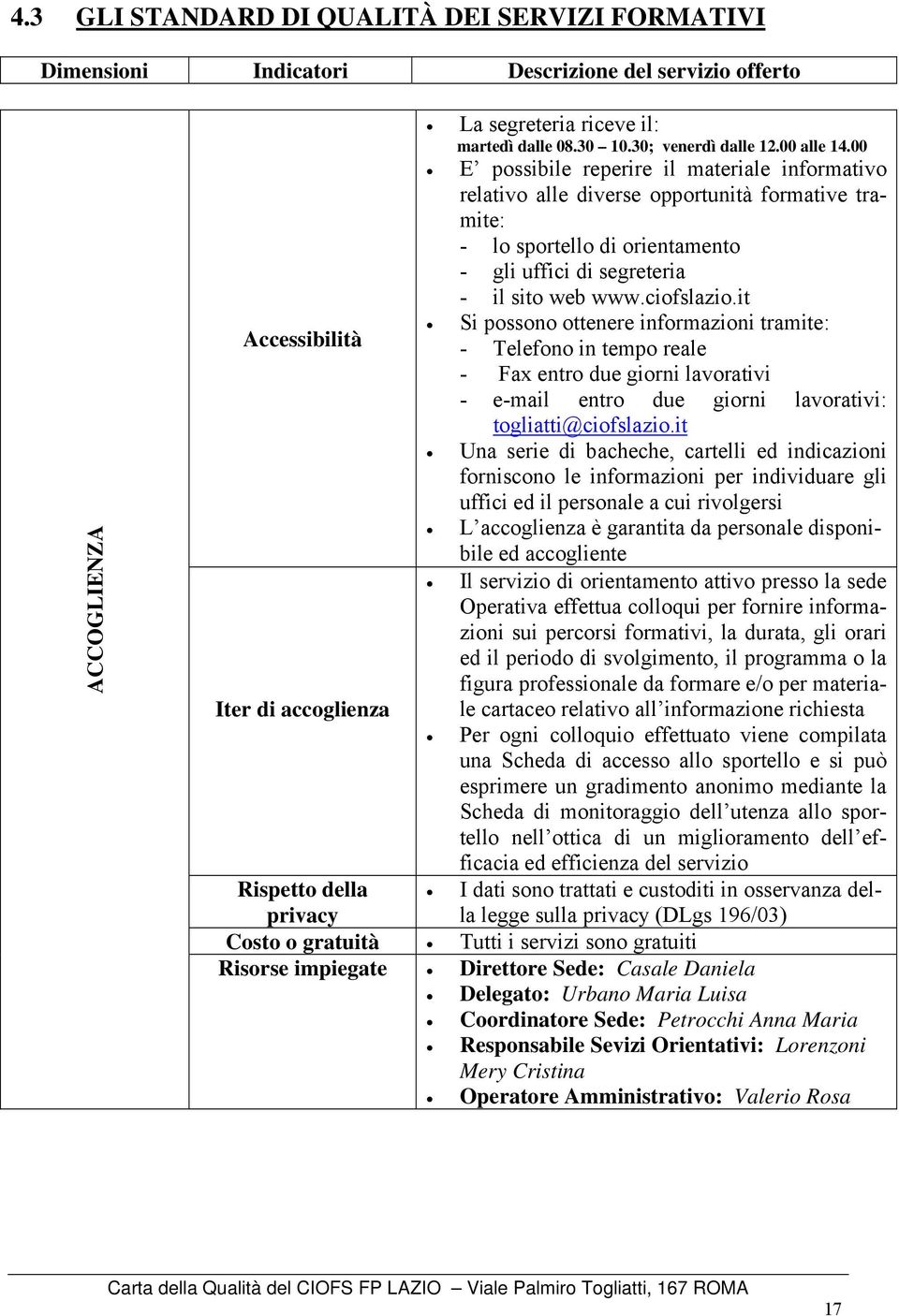 it Accessibilità Si possono ottenere informazioni tramite: - Telefono in tempo reale - Fax entro due giorni lavorativi - e-mail entro due giorni lavorativi: togliatti@ciofslazio.