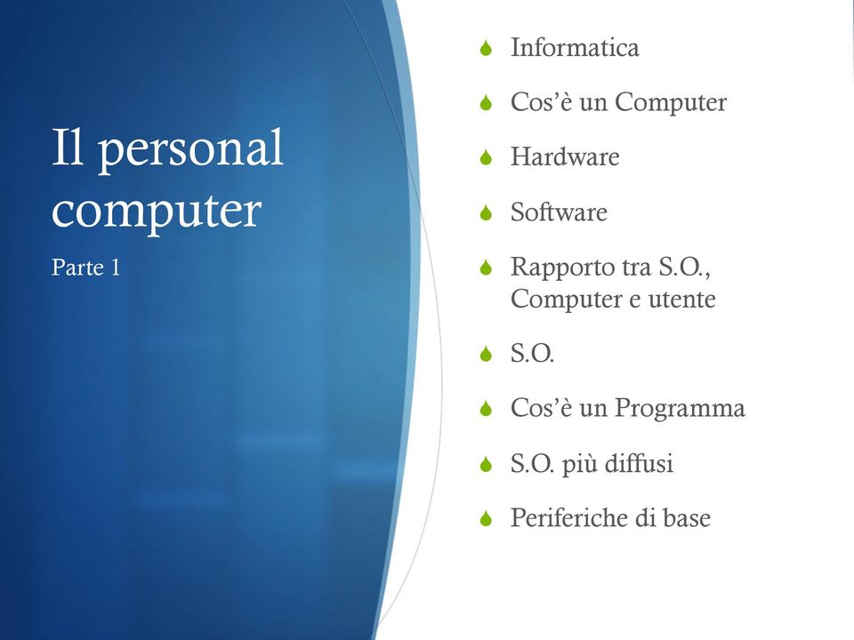 Rapporto tra S.O., Computer e utente S S.O. S Cos è un Programma S S.