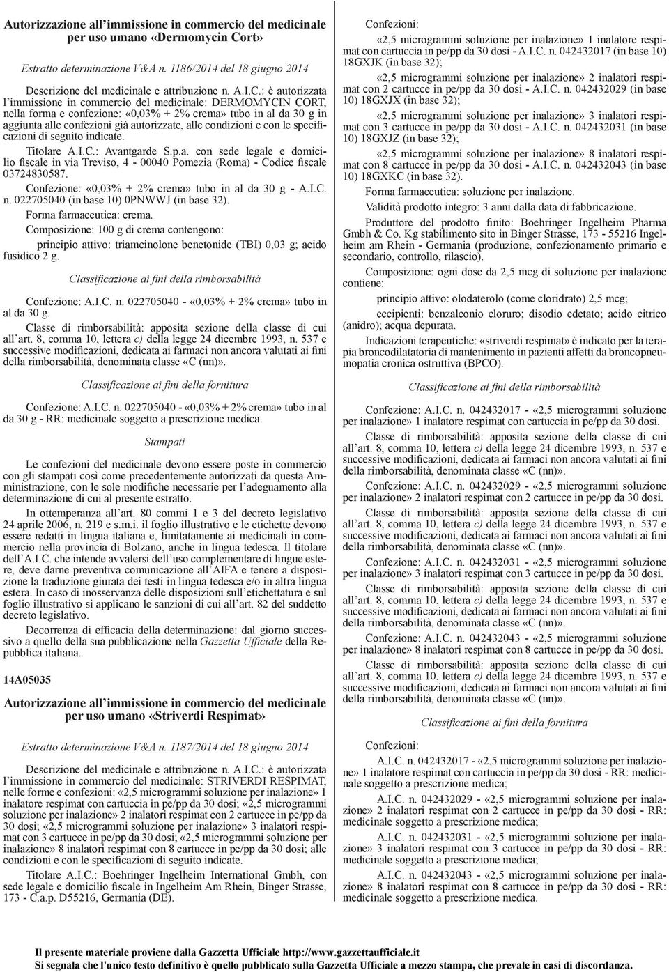 : è autorizzata l immissione in commercio del medicinale: DERMOMYCIN CORT, nella forma e confezione: «0,03% + 2% crema» tubo in al da 30 g in aggiunta alle confezioni già autorizzate, alle condizioni