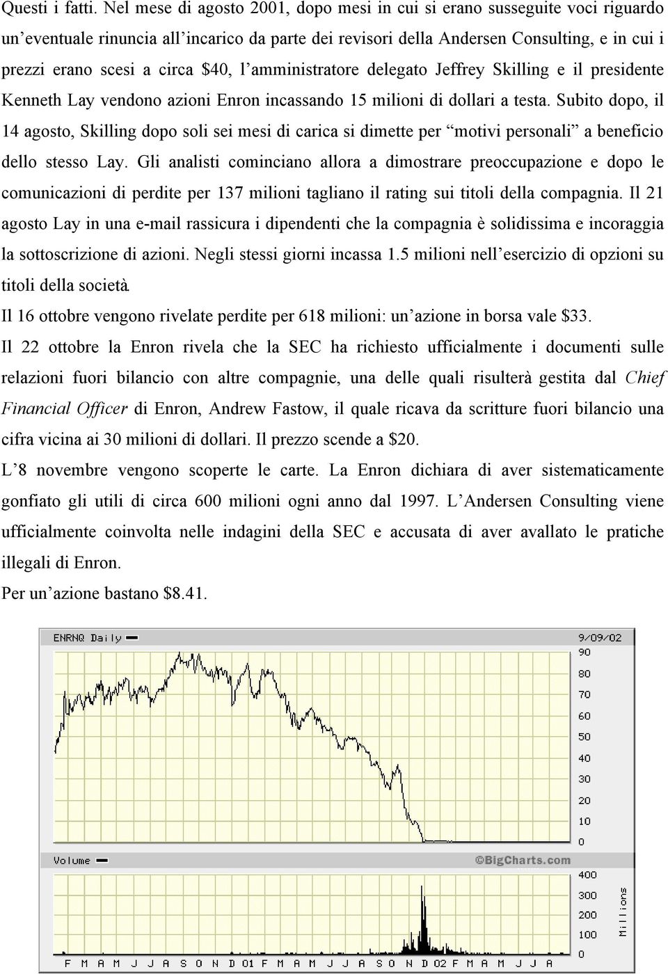 $40, l amministratore delegato Jeffrey Skilling e il presidente Kenneth Lay vendono azioni Enron incassando 15 milioni di dollari a testa.